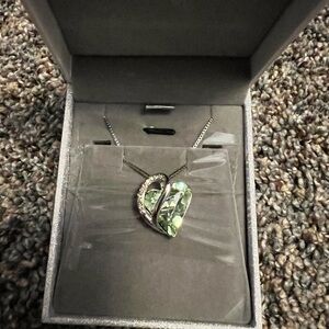 Exquisite LEAFAEL Silver Tone Necklace with Green Crystal Heart Pendant Necklace